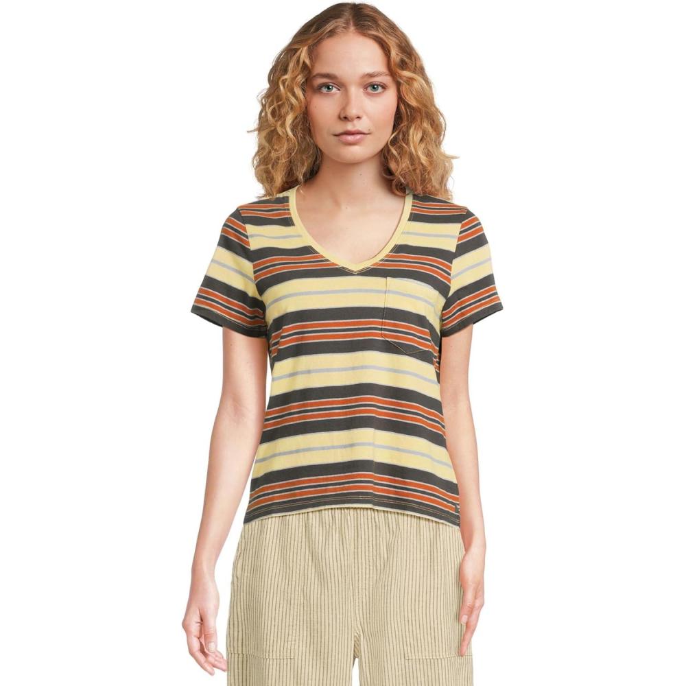 image:imageToadampCo Womens Grom V Neck Short Sleeve ShirtStraw Stripe