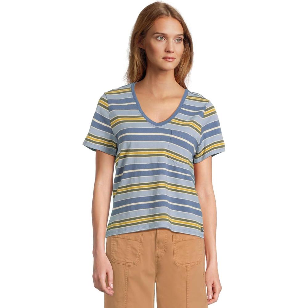 image:imageToadampCo Womens Grom V Neck Short Sleeve ShirtWeathered Blue Stripe