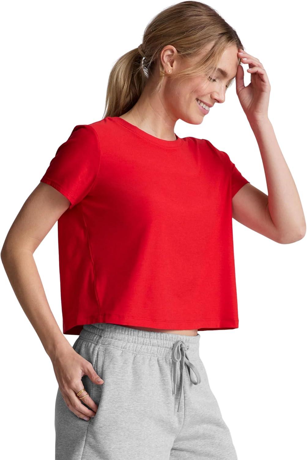 image:imageBeyond Yoga Womens Featherweight Supreme Cropped TeeCandy Apple Red Heather
