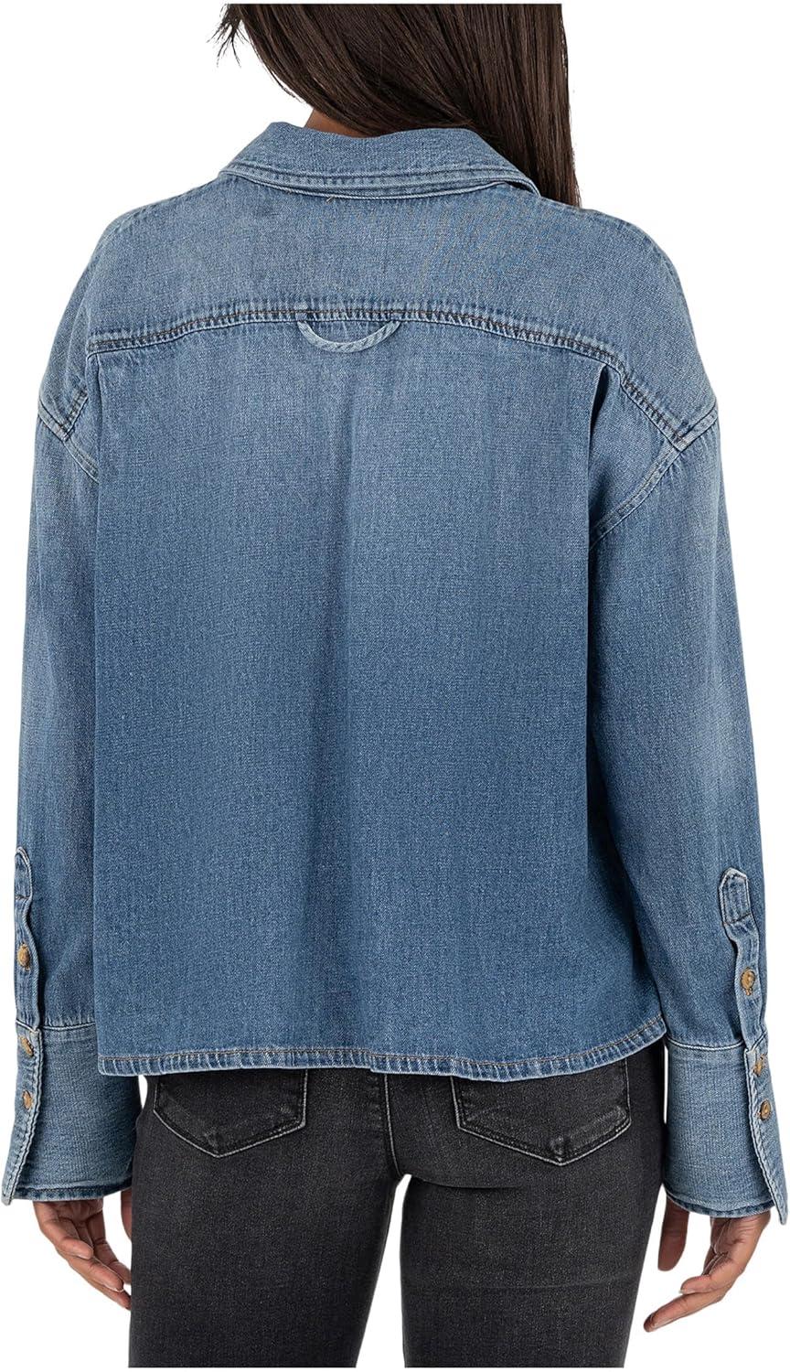 image:imageKUT from the Kloth Womens GertieButton Front Shirt Long SleeveWidecuff WPocketVintage Wash