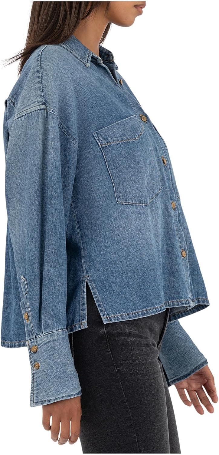 image:imageKUT from the Kloth Womens GertieButton Front Shirt Long SleeveWidecuff WPocketVintage Wash