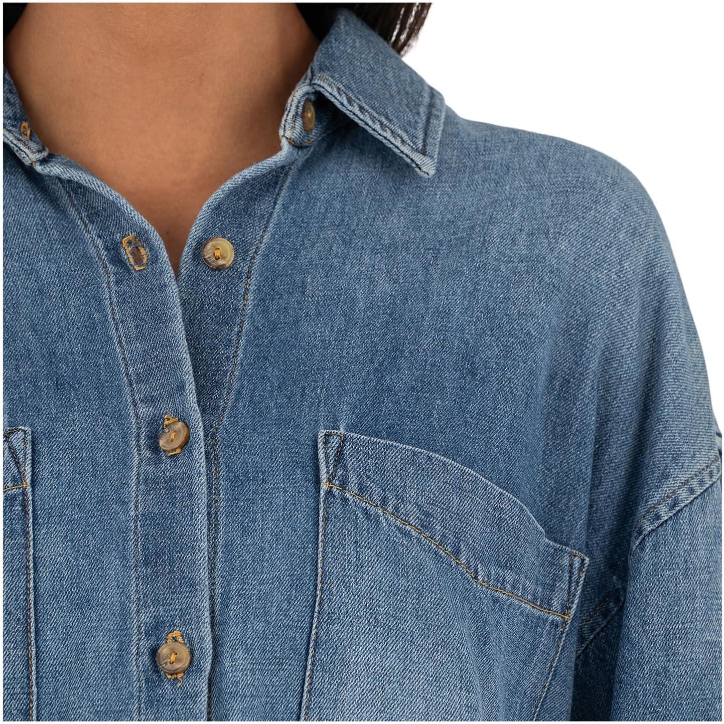 image:imageKUT from the Kloth Womens GertieButton Front Shirt Long SleeveWidecuff WPocketVintage Wash