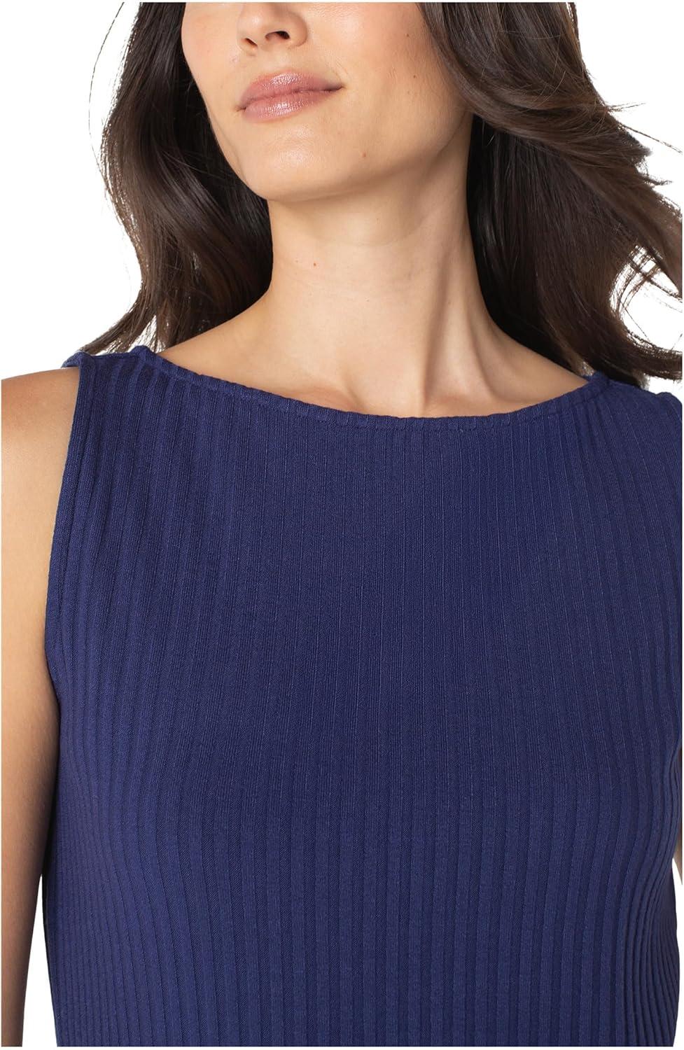 image:imageLiverpool Womens Sleeveless Boat Neck Rib Knit TopMaritime Navy