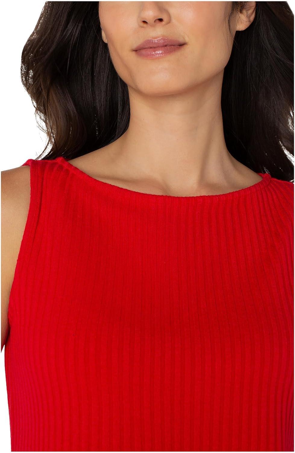 image:imageLiverpool Womens Sleeveless Boat Neck Rib Knit TopTango Red
