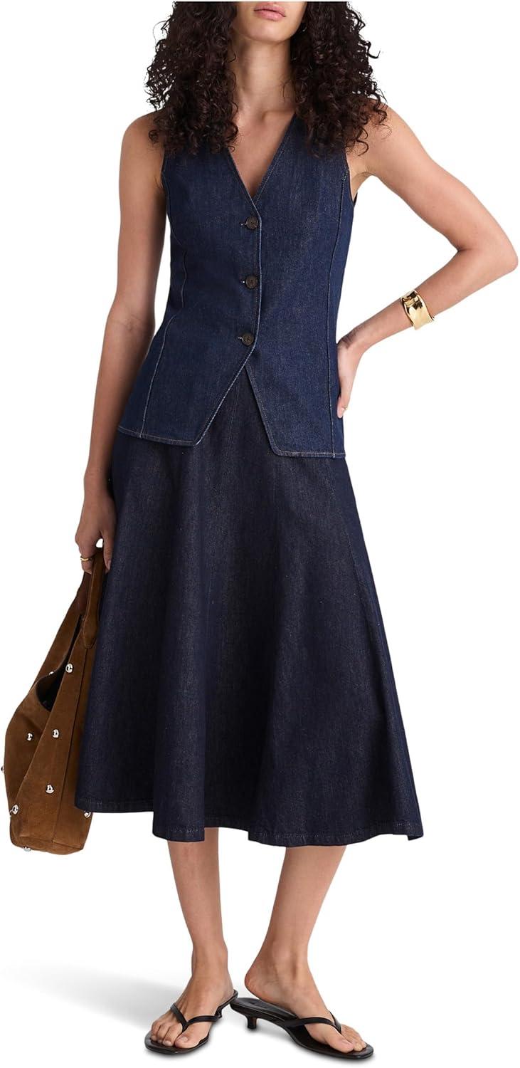 image:imageMadewell Womens Long Line V Neck Vest in Rinse WashRinse Wash