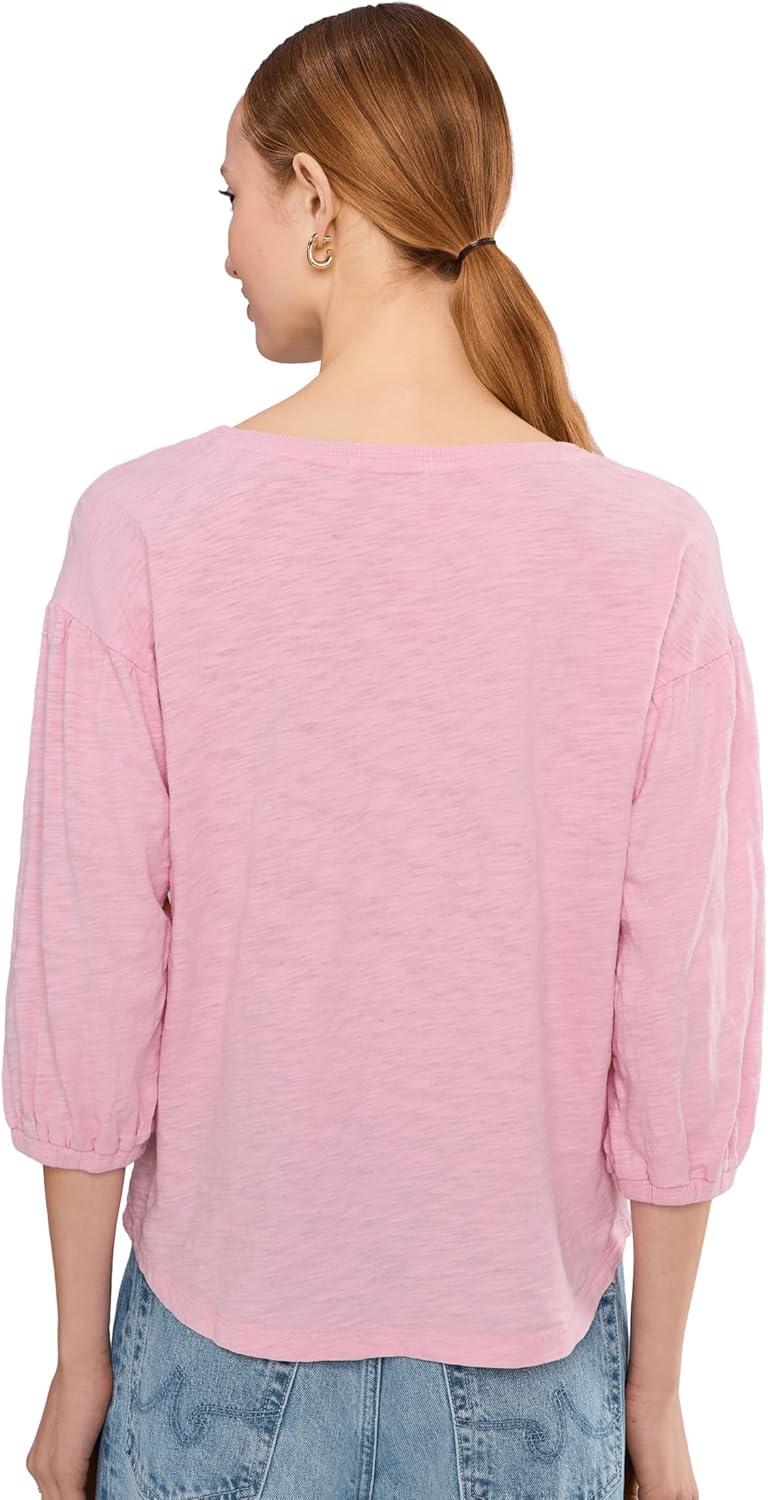 image:imageModODoc Womens 34 Shirred Sleeve Open Crew Neck TeePearly Pink