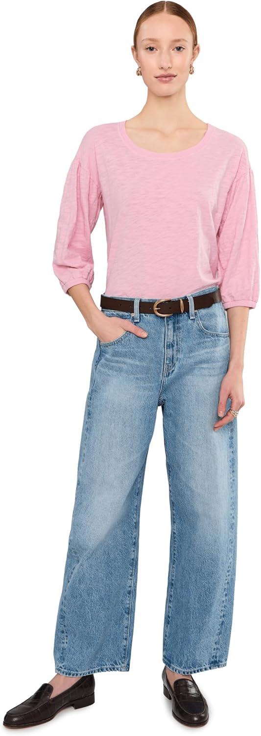 image:imageModODoc Womens 34 Shirred Sleeve Open Crew Neck TeePearly Pink