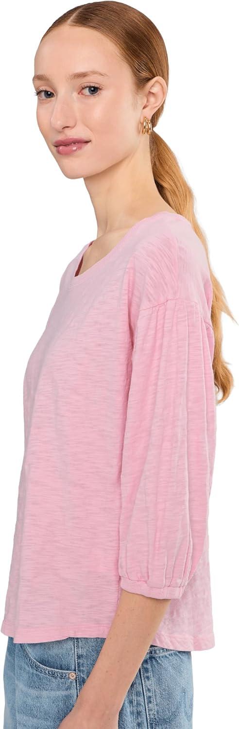 image:imageModODoc Womens 34 Shirred Sleeve Open Crew Neck TeePearly Pink