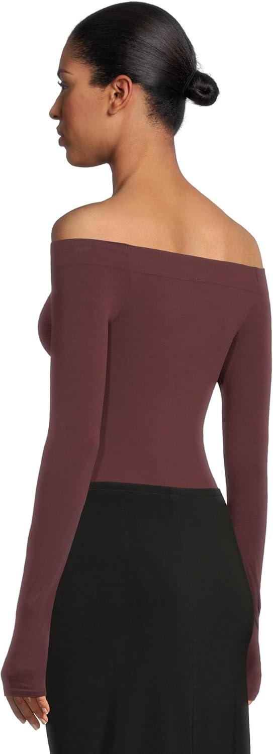 image:imagecommando Womens Ballet OffShoulder Bodysuit with ThumbholesRaisin