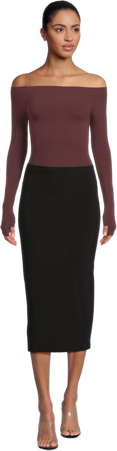image:imagecommando Womens Ballet OffShoulder Bodysuit with ThumbholesRaisin