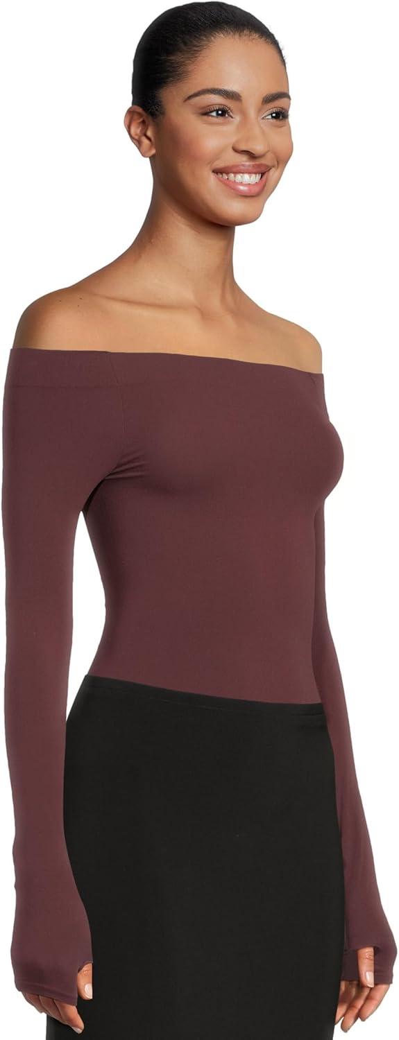 image:imagecommando Womens Ballet OffShoulder Bodysuit with ThumbholesRaisin