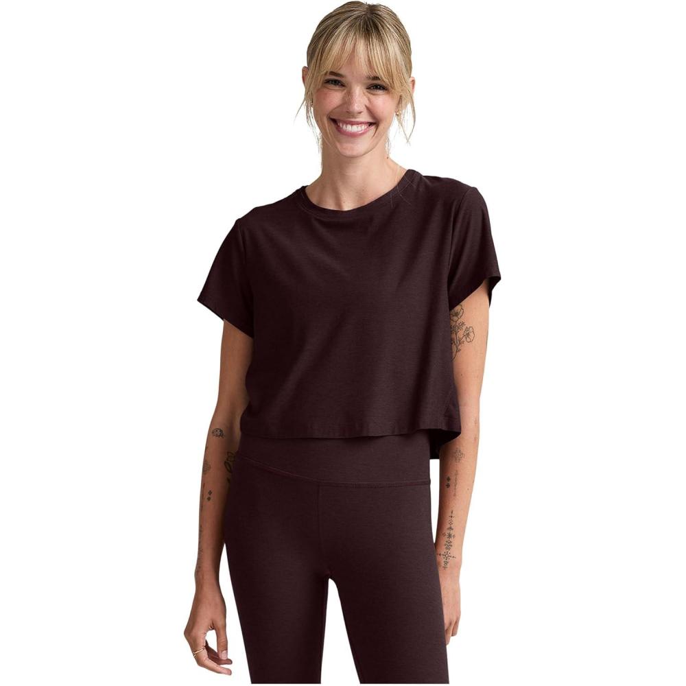 image:imageBeyond Yoga Womens Featherweight Supreme Cropped TeeDark Chocolate Heather