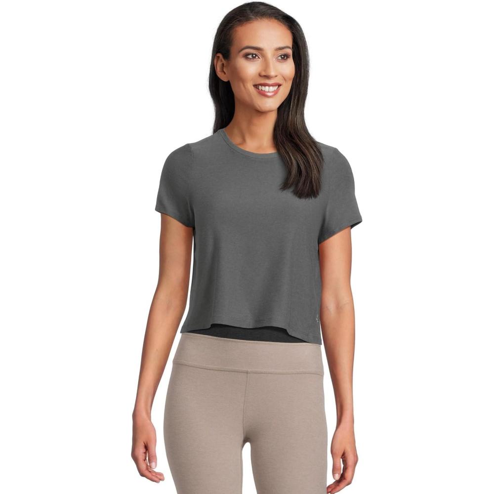image:imageBeyond Yoga Womens Featherweight Supreme Cropped TeeTrue Gray Heather
