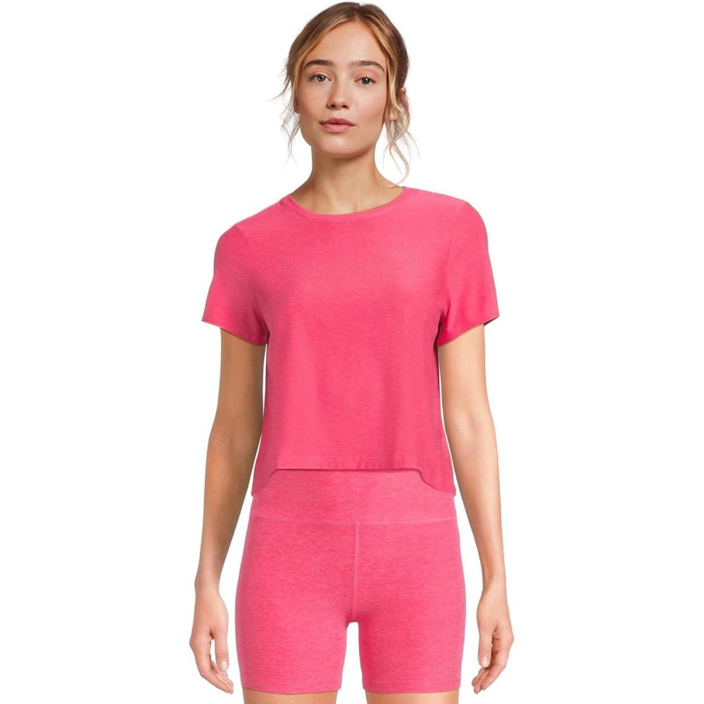 image:imageBeyond Yoga Womens Featherweight Supreme Cropped TeeVivid Pink Heather