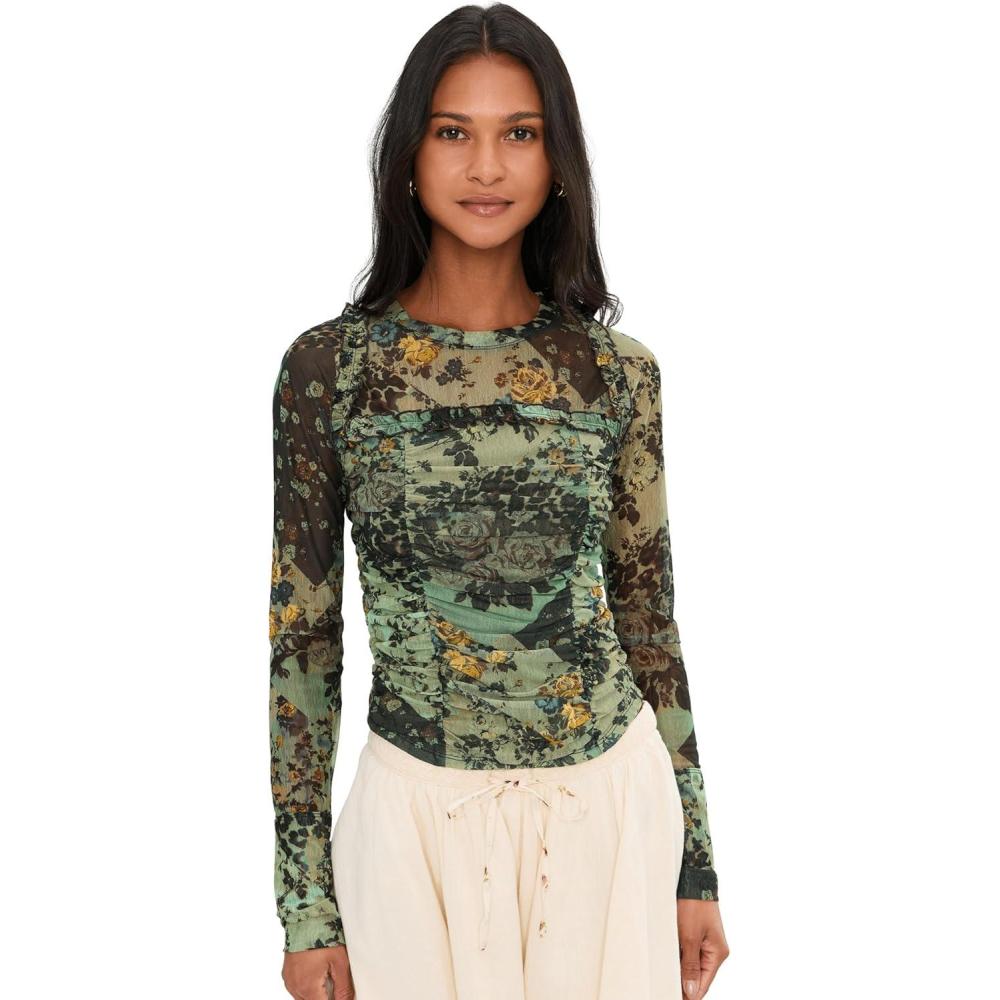 image:imageFree People Womens Ariana Long Sleeve Ruched TopSage Combo