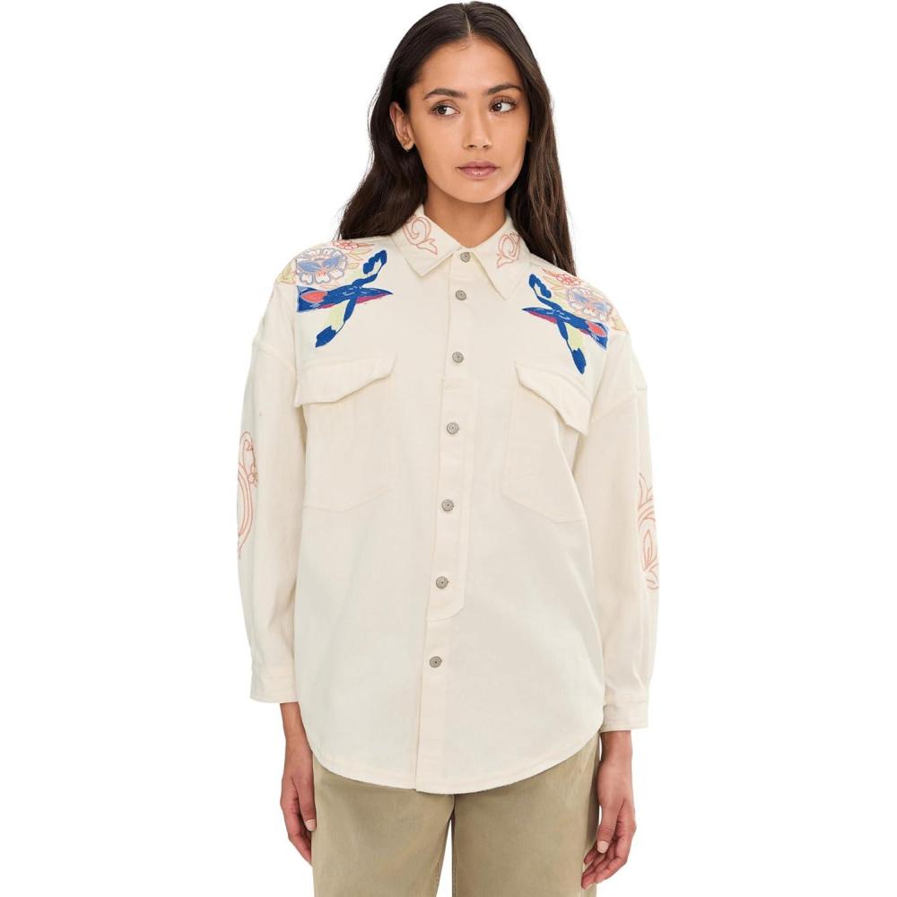 image:imageFree People Womens We The Free Take Flight Embroidered ShirtSnow Bell Combo