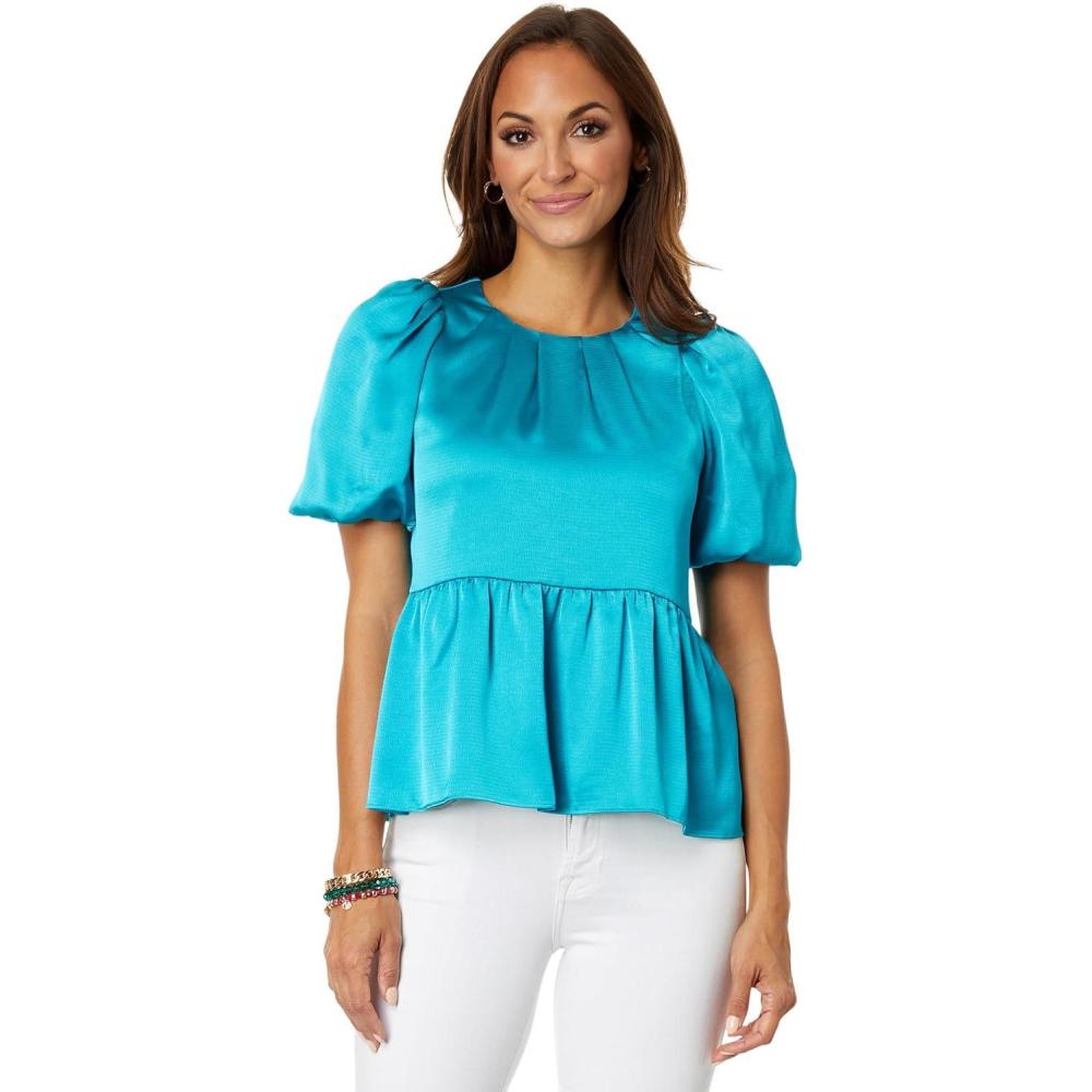 image:imageLilly Pulitzer Blakelynn Elbow Sleeve Top Blue Rhapsody 0