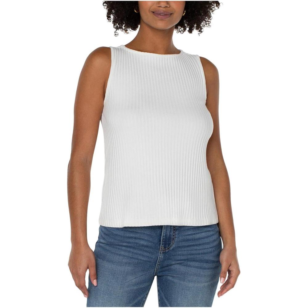 image:imageLiverpool Womens Sleeveless Boat Neck Rib Knit TopSnow