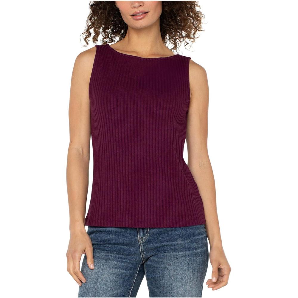 image:imageLiverpool Womens Sleeveless Boat Neck Rib Knit TopWine Berry