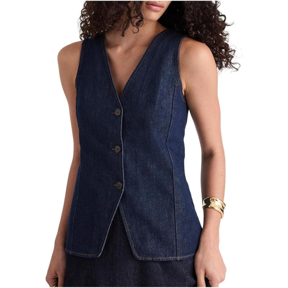 image:imageMadewell Womens Long Line V Neck Vest in Rinse WashRinse Wash