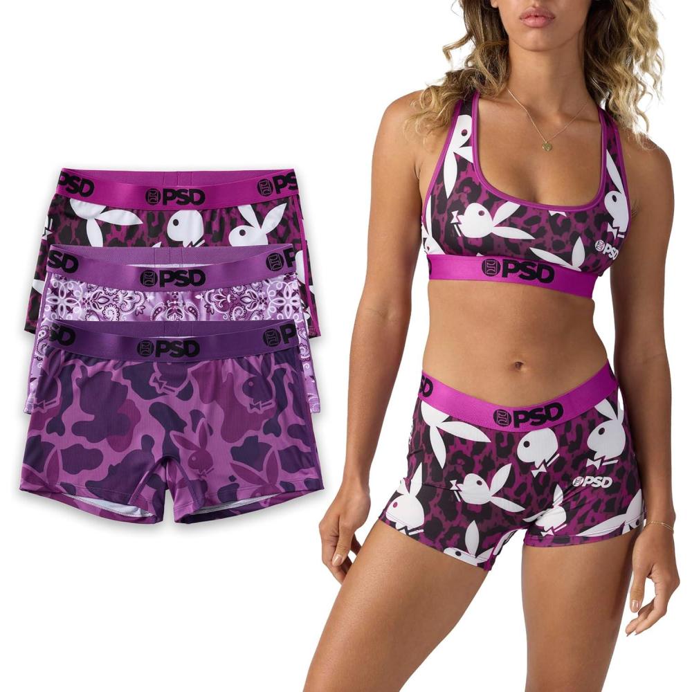 image:imagePSD Womens Smiley Print Boy Shorts Full Coverage Womens Underwear Comfortable Stretch Panties for WomenPb Purple 3pack