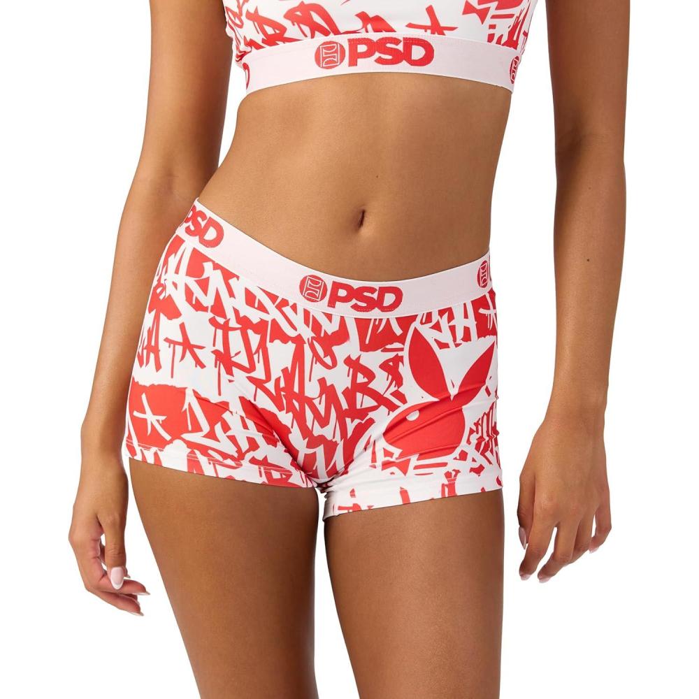 image:imagePSD Womens Smiley Print Boy Shorts Full Coverage Womens Underwear Comfortable Stretch Panties for WomenPb Red Tags