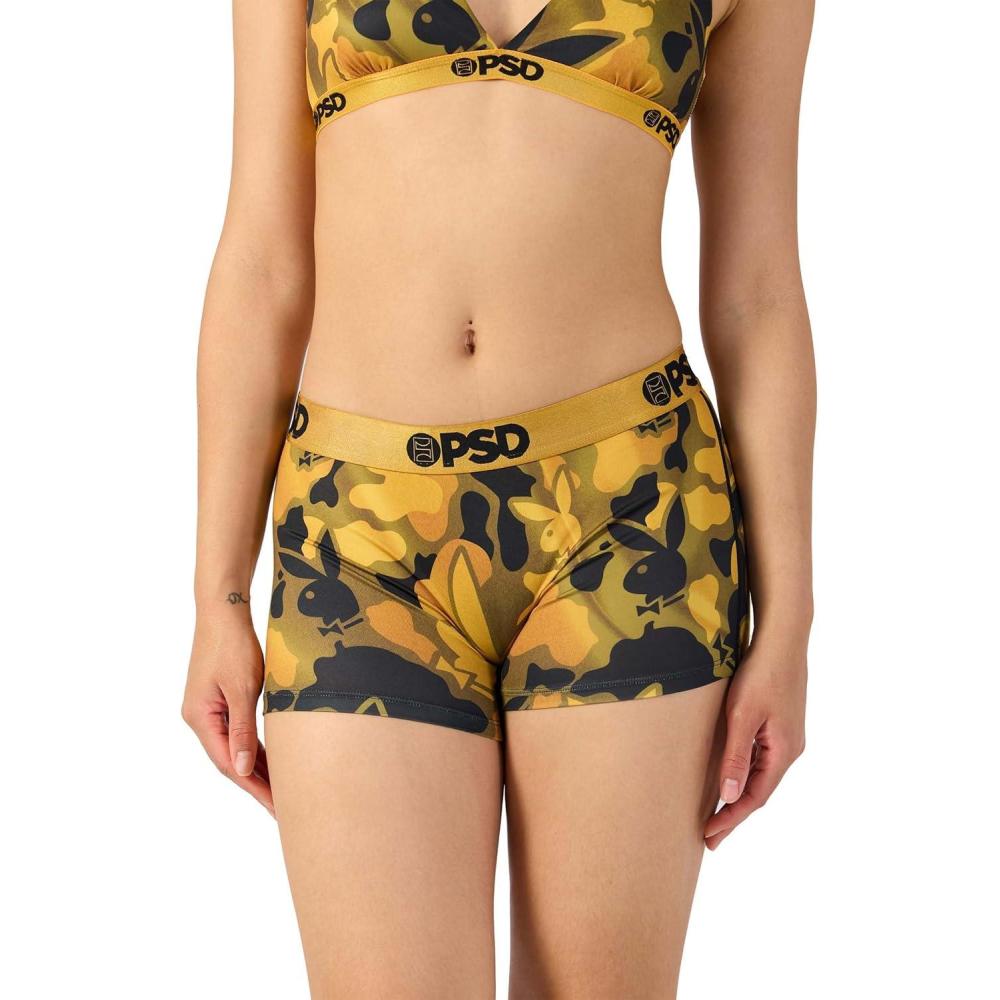 image:imagePSD Womens Smiley Print Boy Shorts Full Coverage Womens Underwear Comfortable Stretch Panties for WomenPb Silk Gold