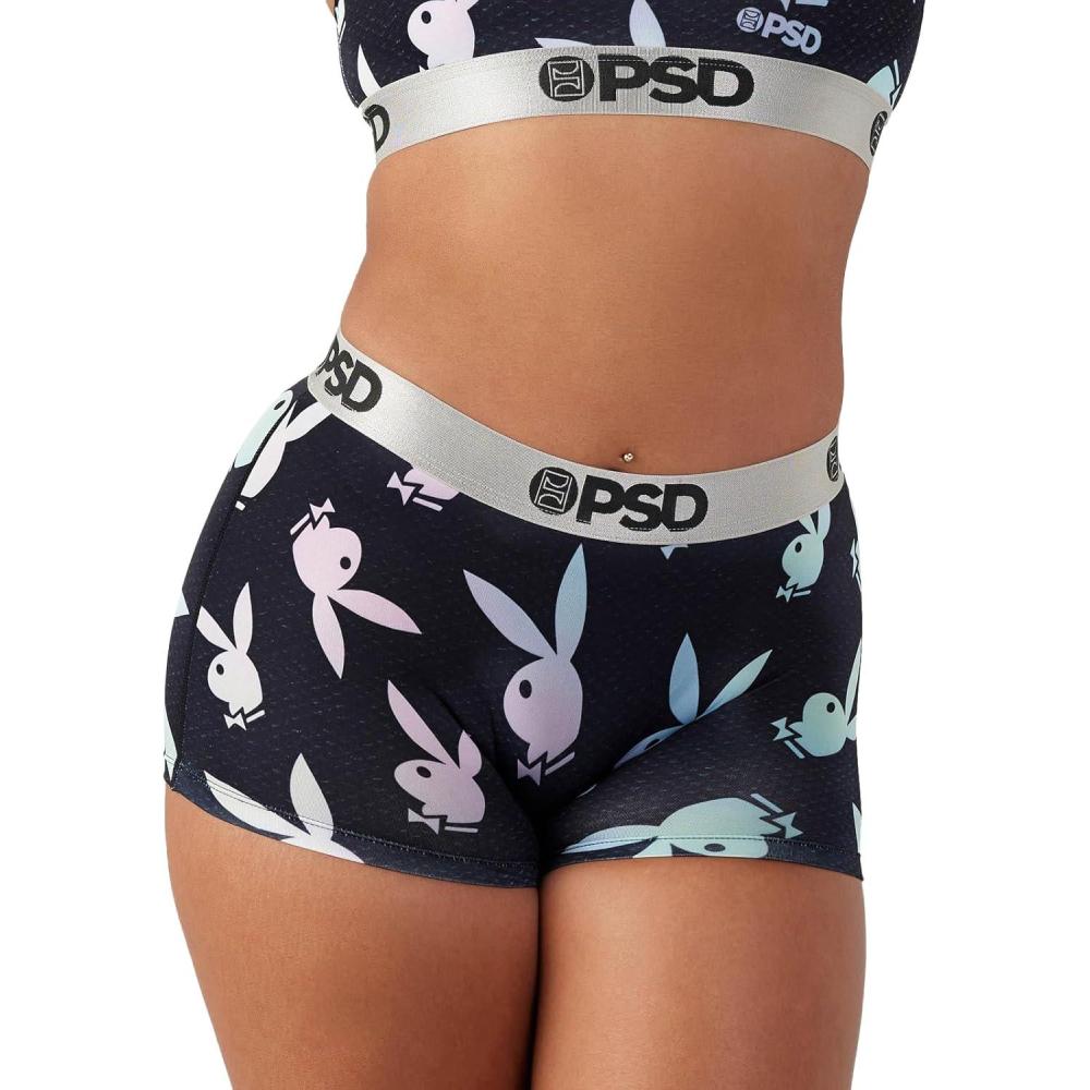 image:imagePSD Womens Smiley Print Boy Shorts Full Coverage Womens Underwear Comfortable Stretch Panties for WomenPlayboy Glow