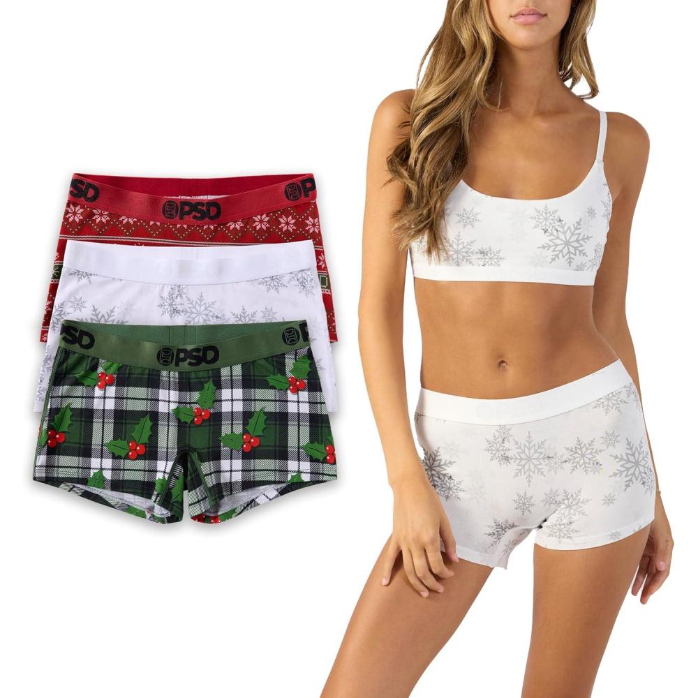 image:imagePSD Womens Smiley Print Boy Shorts Full Coverage Womens Underwear Comfortable Stretch Panties for WomenXmas 3pack