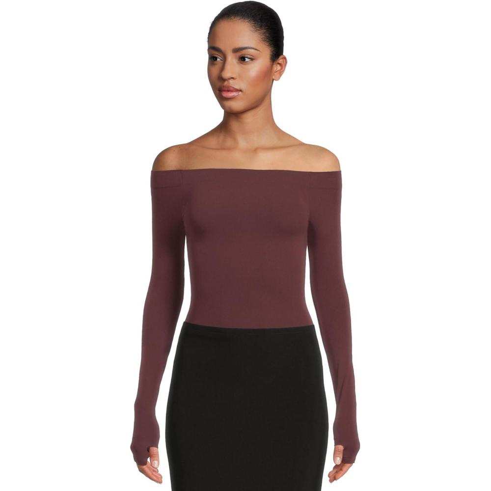image:imagecommando Womens Ballet OffShoulder Bodysuit with ThumbholesRaisin