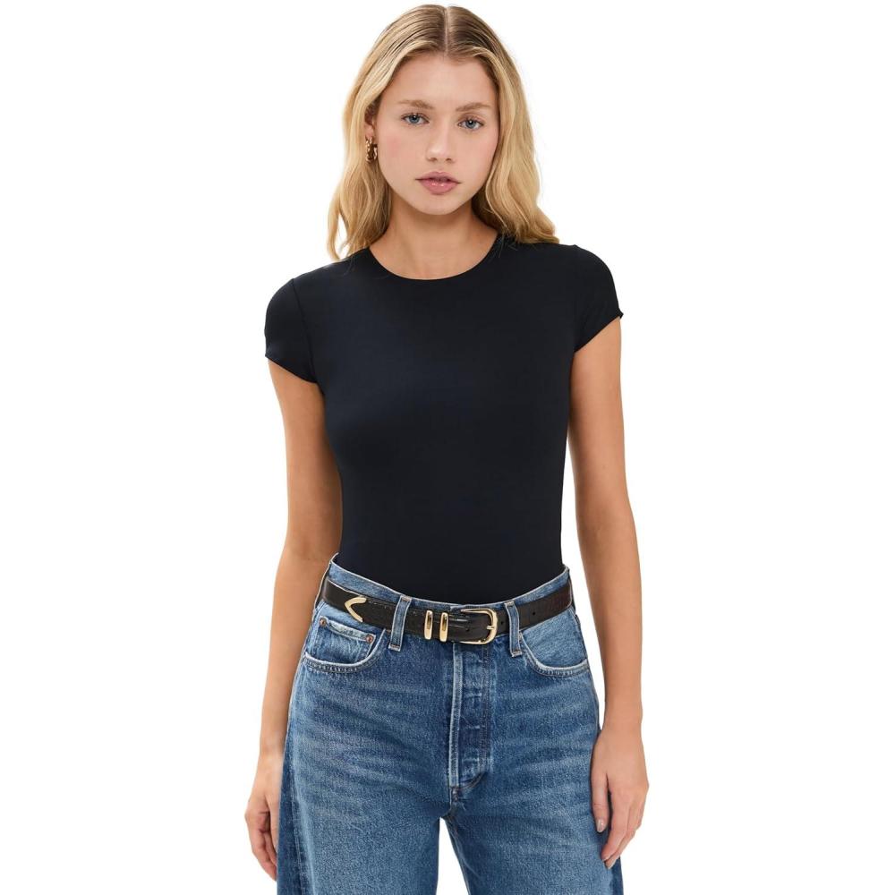 image:imagecommando Womens Butter Luxe Cap Sleeve Thong BodysuitBlack