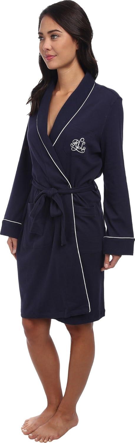 image:imageLauren Ralph Lauren Hartford Lounge Short Shawl Collar Robe Robe for Women Long Sleeves Quilted Cuffs Windsor Navy MD US 810 One Size