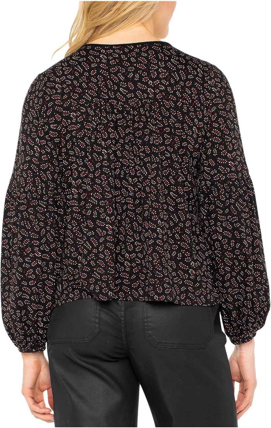image:imageLiverpool Womens Long Sleeve Button Front Knit TopBlack Red Ditsy