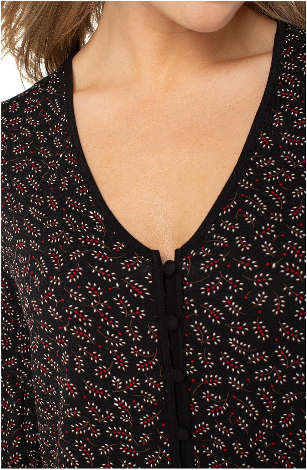 image:imageLiverpool Womens Long Sleeve Button Front Knit TopBlack Red Ditsy