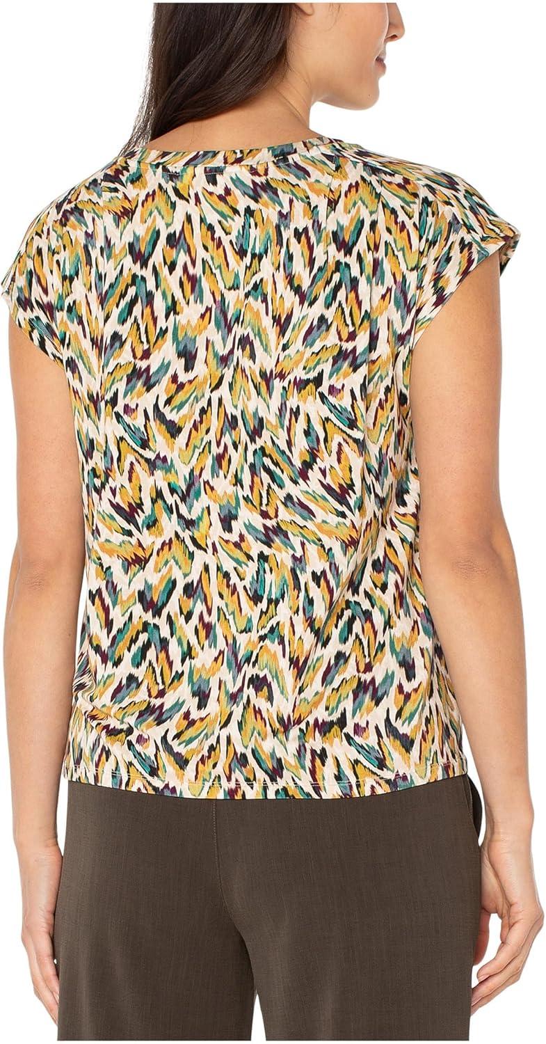 image:imageLiverpool Womens Sleeveless Shoulder Pleat Boat Neck Knit TopGreen Multi Animal