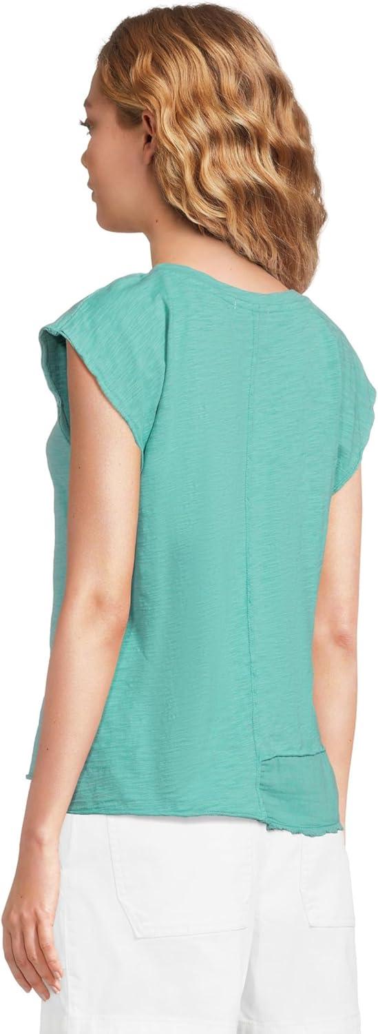 image:imageModODoc Womens Cap Dolman Sleeve Mix Media TopOpen Water