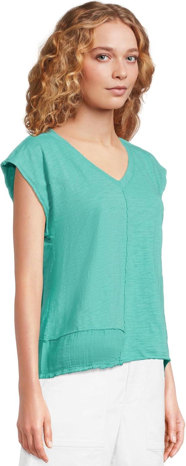 image:imageModODoc Womens Cap Dolman Sleeve Mix Media TopOpen Water