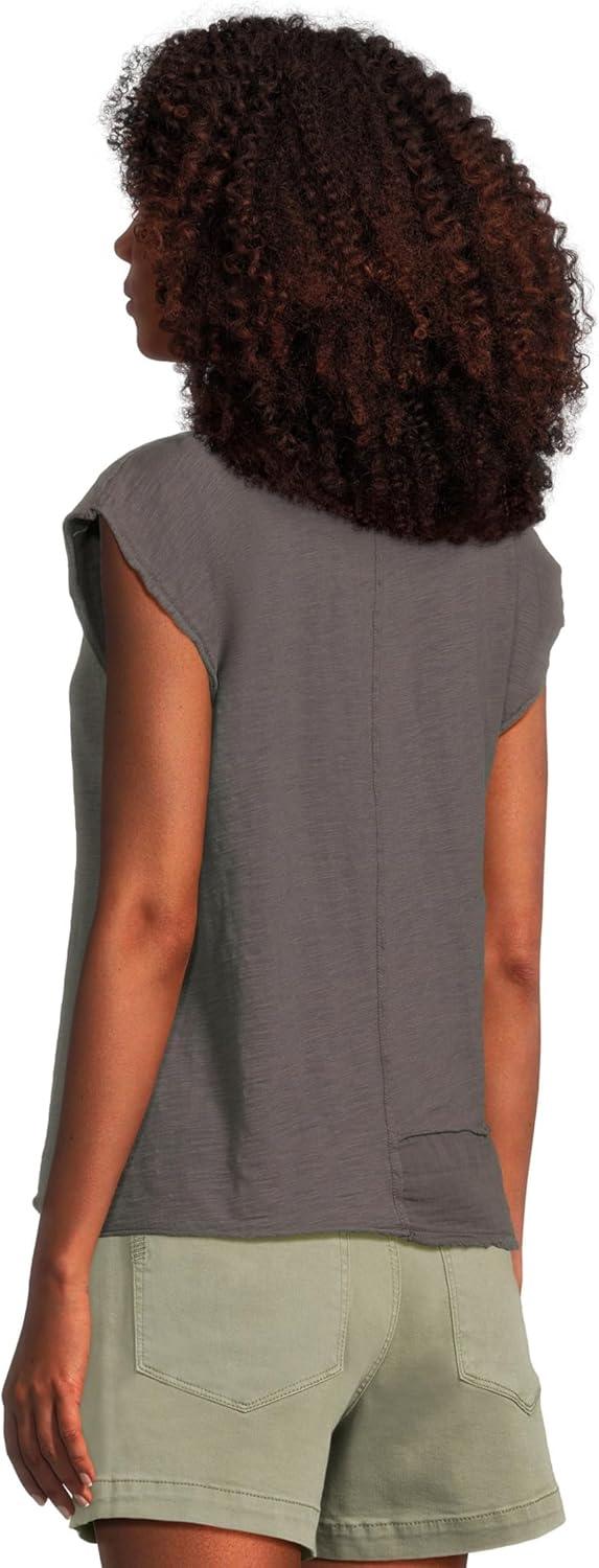 image:imageModODoc Womens Cap Dolman Sleeve Mix Media TopWashed Ebony