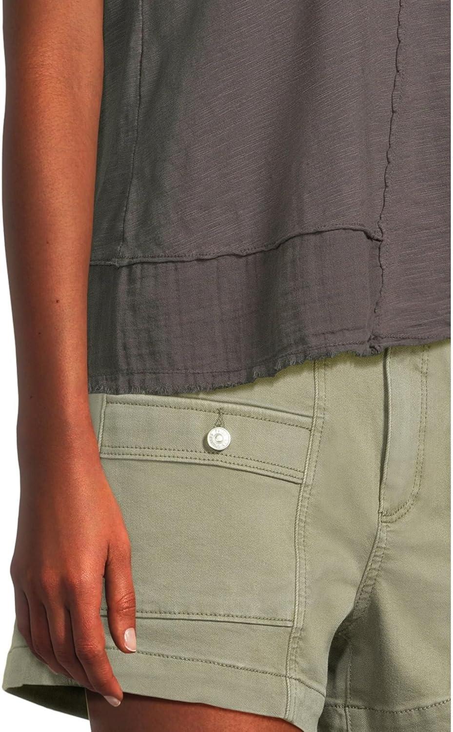 image:imageModODoc Womens Cap Dolman Sleeve Mix Media TopWashed Ebony