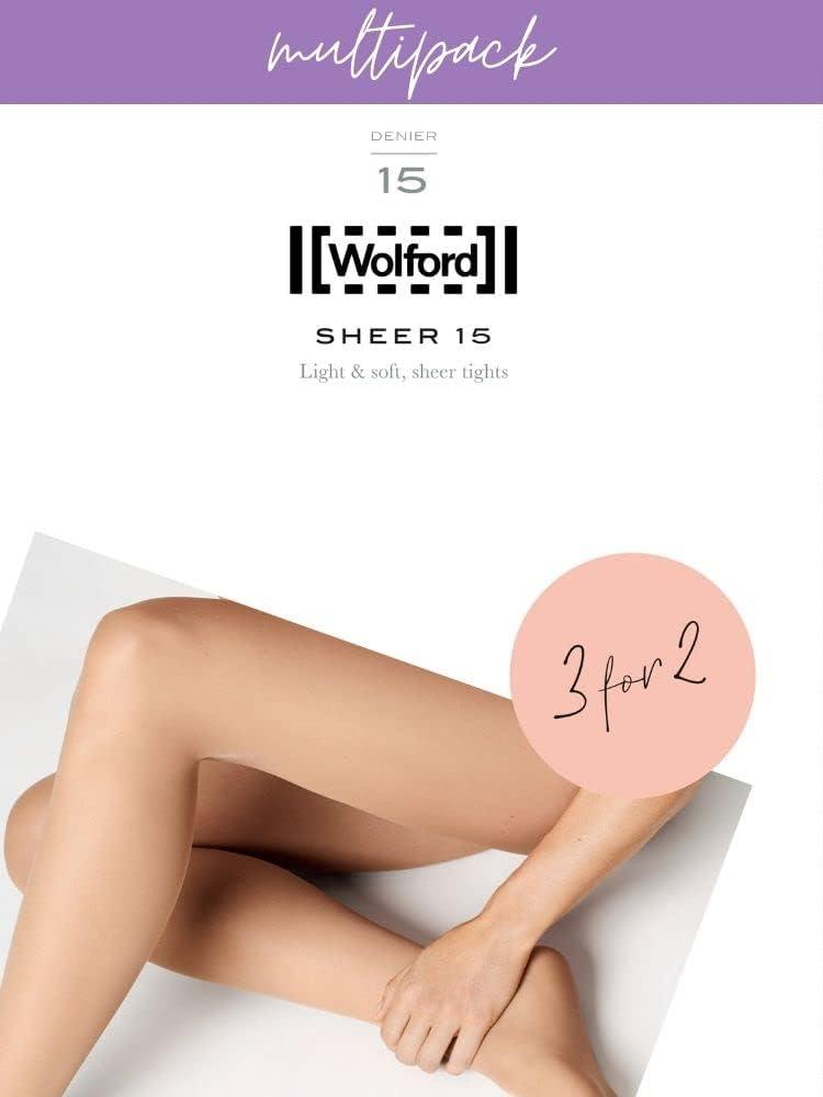 image:imageWolford Sheer 15 Tights for Women 3 Pack Lightweight Sheer Pantyhose Toe Design Ultra Soft Finish Ideal for Open Toe ShoesGobi