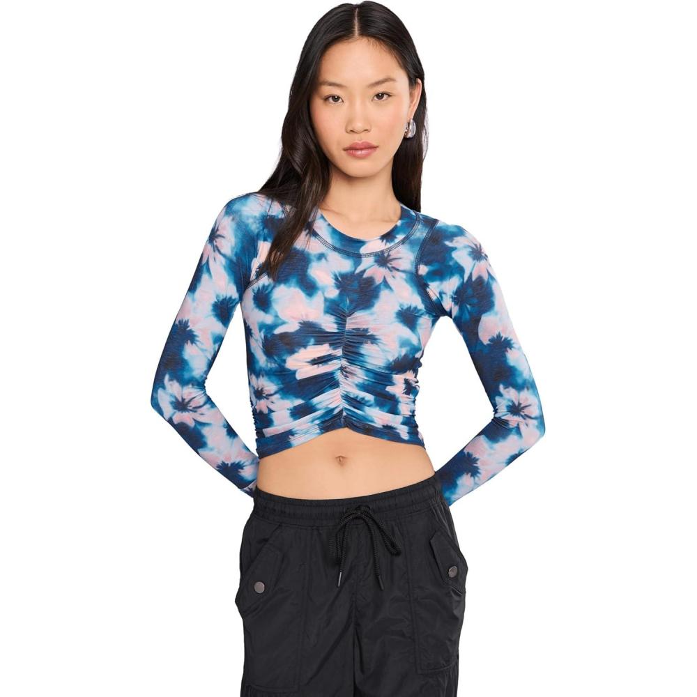 image:imageFree People Womens Tempo Ruched Layer PrintedWatercolor Blue