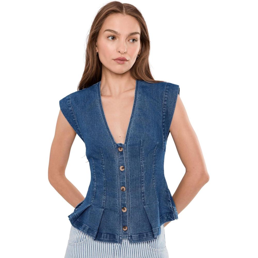 image:imageFree People womens Dylan Denim VestMedium Blue