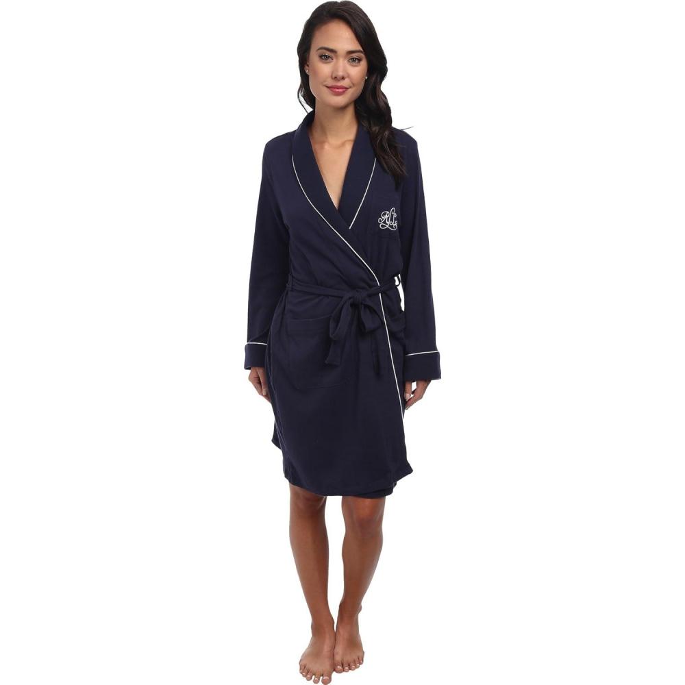 image:imageLauren Ralph Lauren Hartford Lounge Short Shawl Collar Robe  Robe for Women  Long Sleeves  Quilted Cuffs Windsor Navy MD US 810 One Size