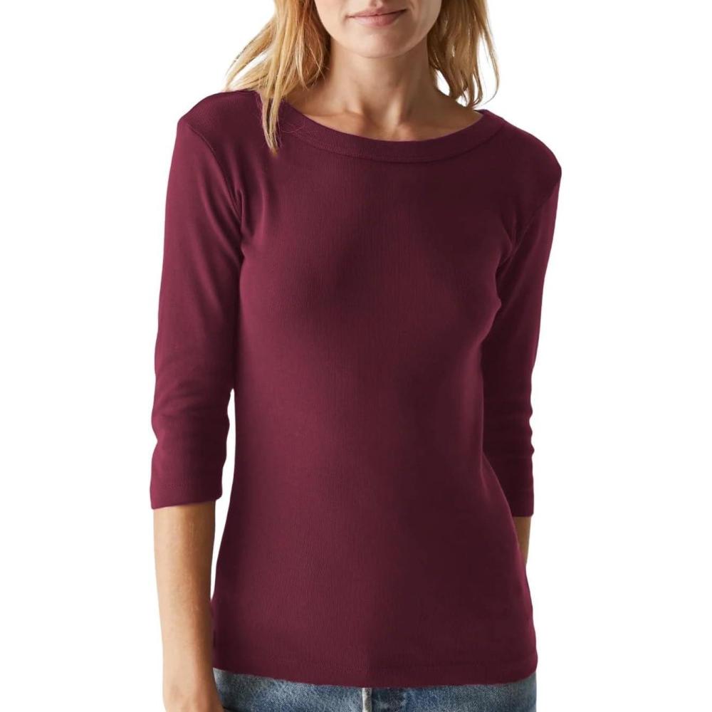 image:imageMichael Stars Womens Dot ThreeQuarter Sleeve Tee ShirtGarnet
