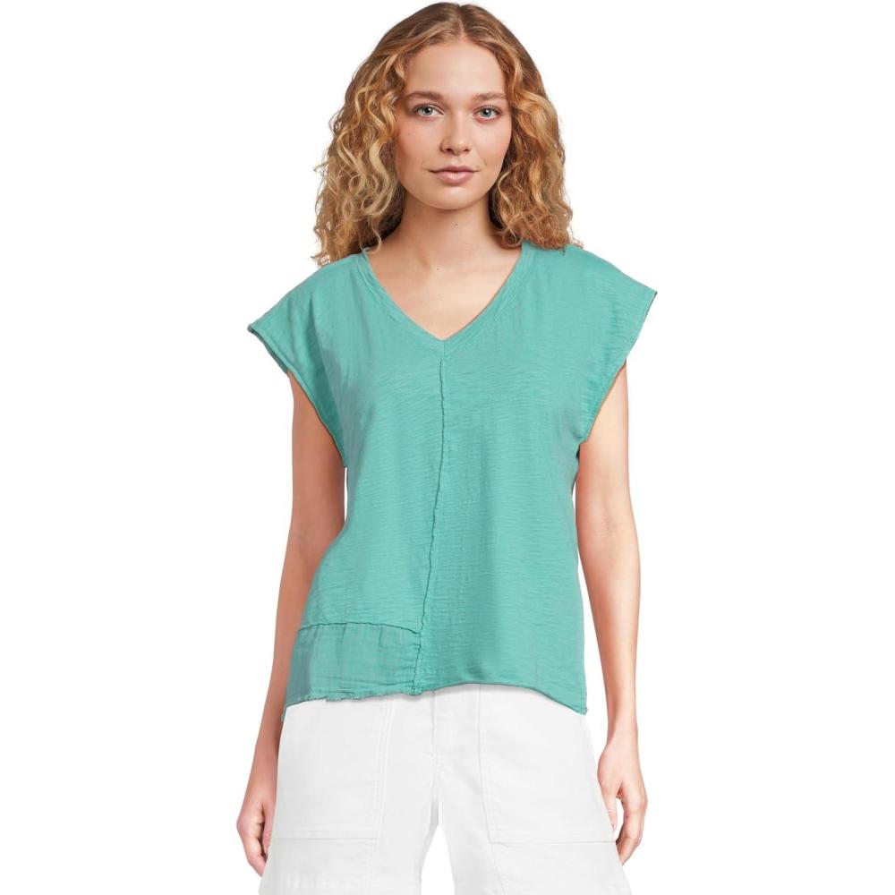 image:imageModODoc Womens Cap Dolman Sleeve Mix Media TopOpen Water