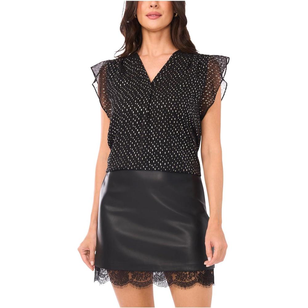 image:imageVince Camuto Womens VNeck Ruffle Sleeve BlouseRich Black