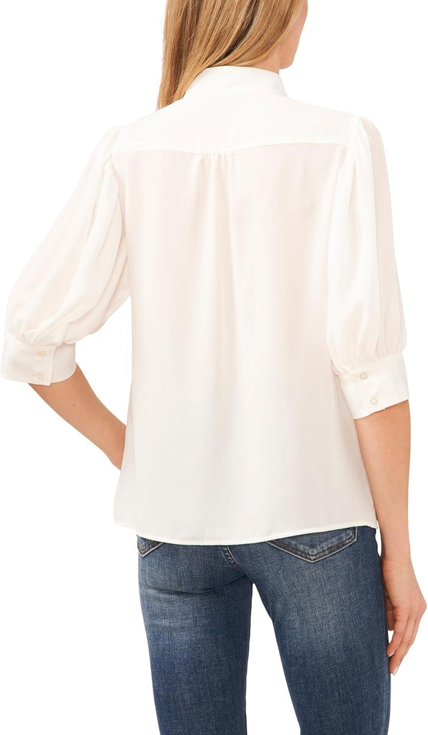 image:imageCeCe Womens Short Sleeve Hidden Placket TopNew Ivory