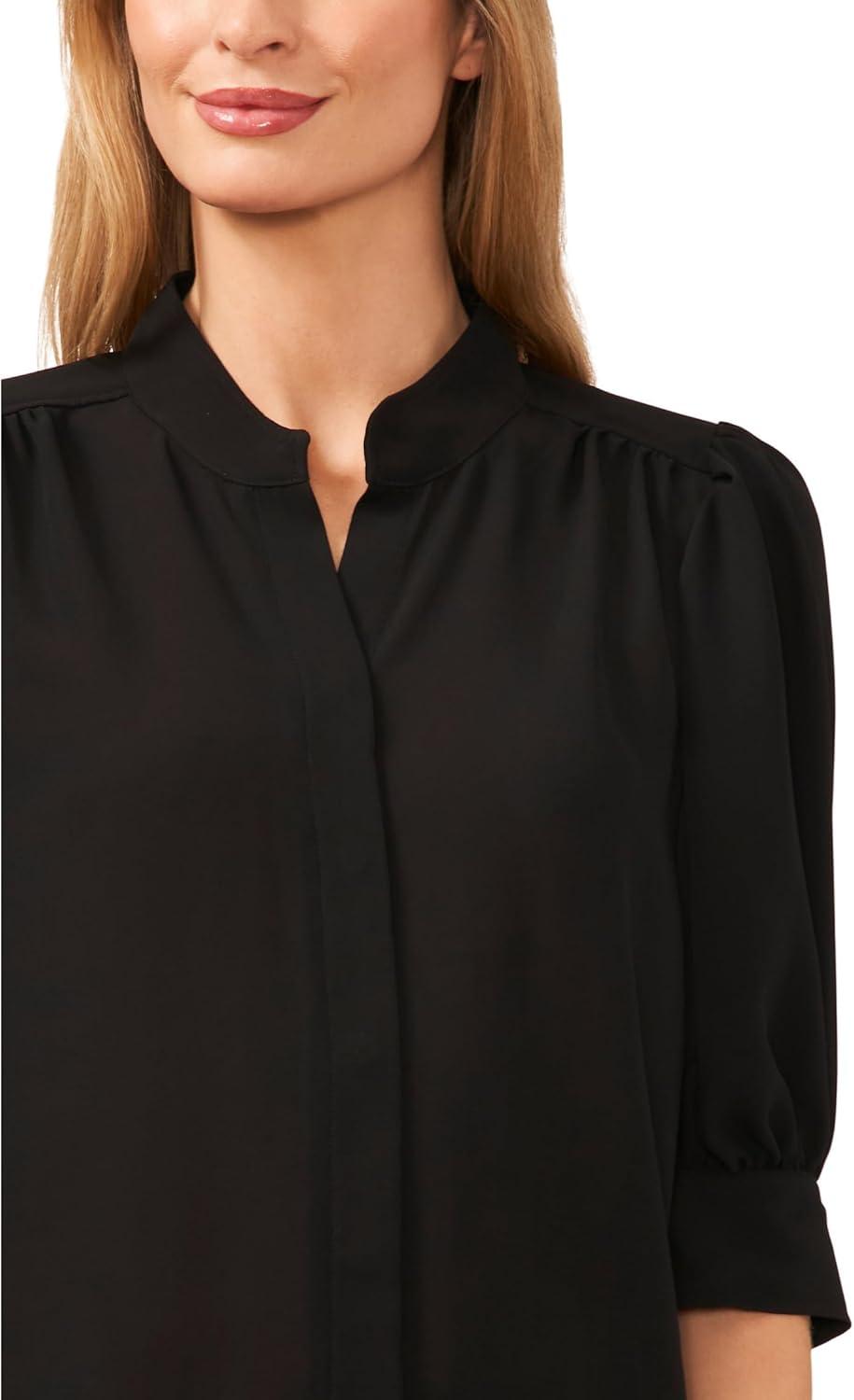image:imageCeCe Womens Short Sleeve Hidden Placket TopRich Black