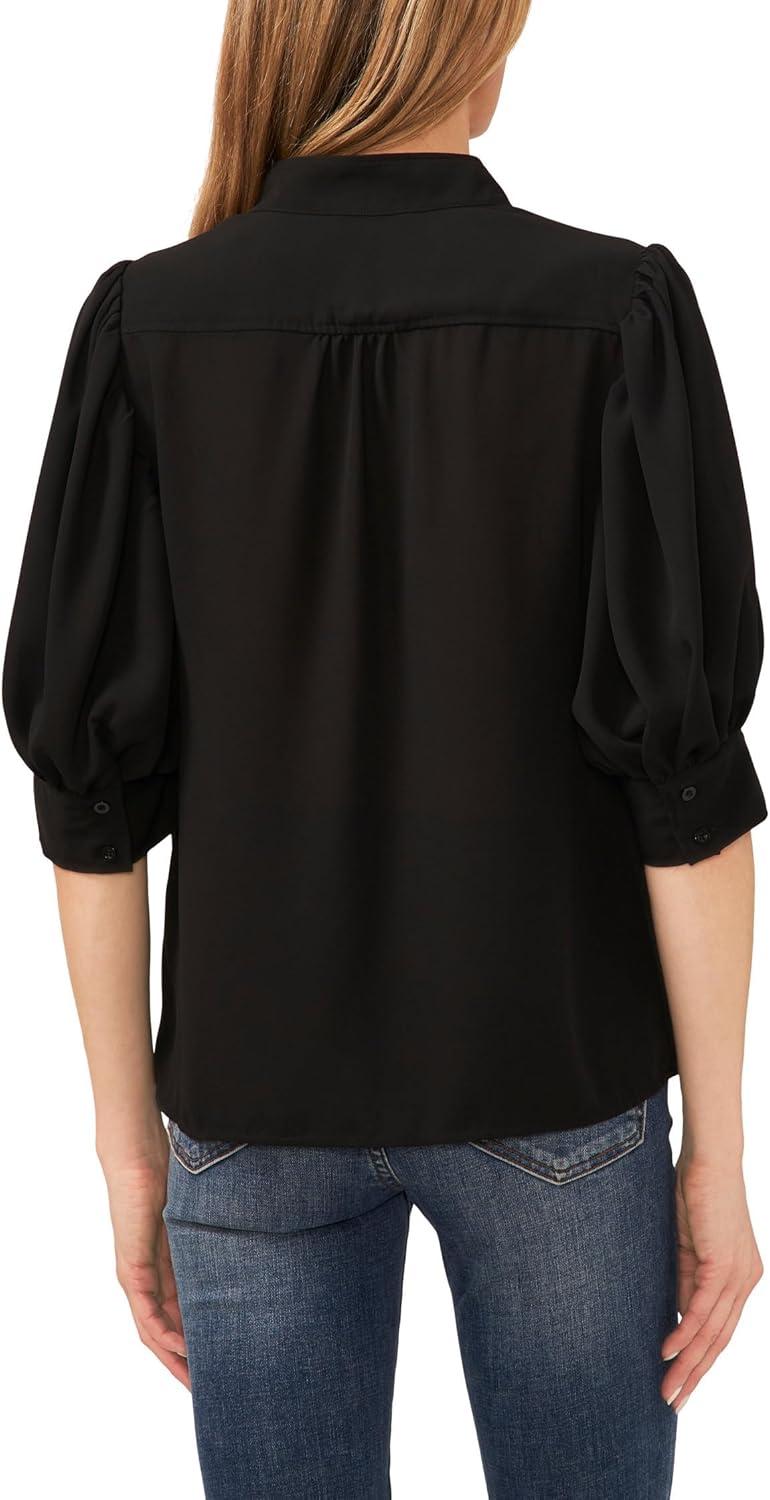 image:imageCeCe Womens Short Sleeve Hidden Placket TopRich Black