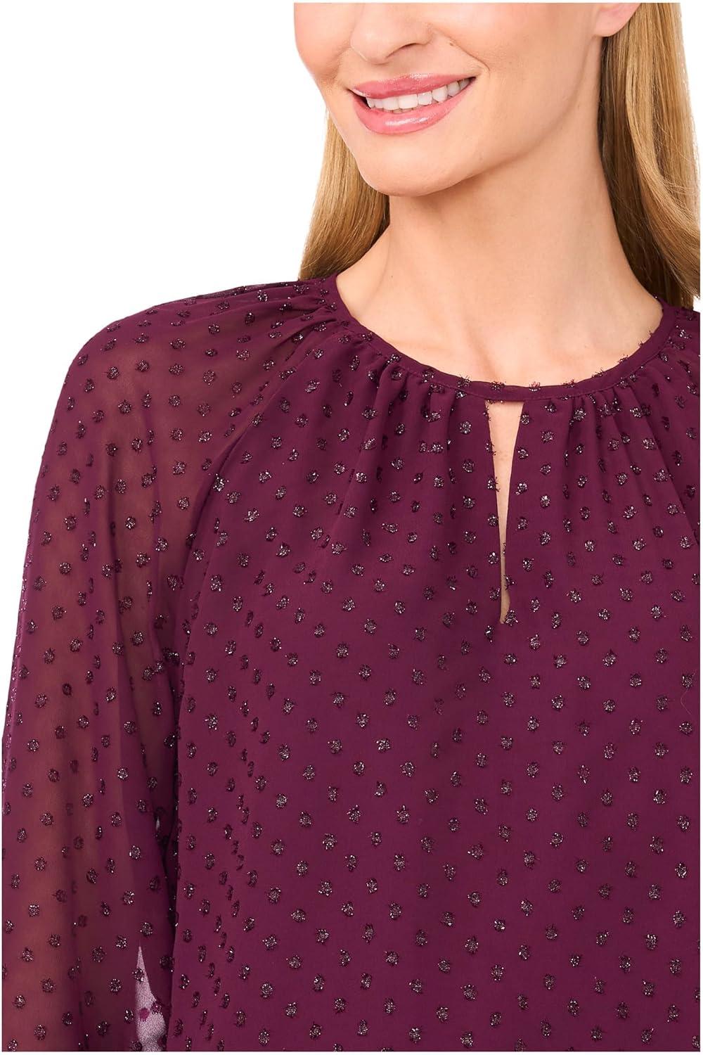 image:imageCeCe Womens Tiered Sleeve Front Keyhole BlousePotent Purple
